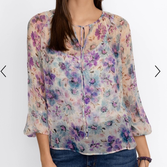 Johnny Was Silk Floral Glinda Peasant Top - Picture 5 of 13